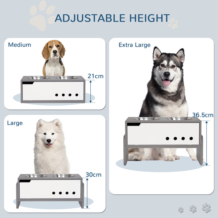 Adjustable Raised Dog Bowl Stand with Storage Slow Feeder Mat and 2 Steel Bowls by PawHut