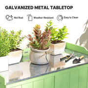 Wooden Garden Storage Cabinet With Galvanised Worktop and Shelves for Outdoor Tools Green Outsunny