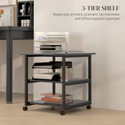 Three Tier Steel Printer Stand on Wheels for Home Office Storage, Black