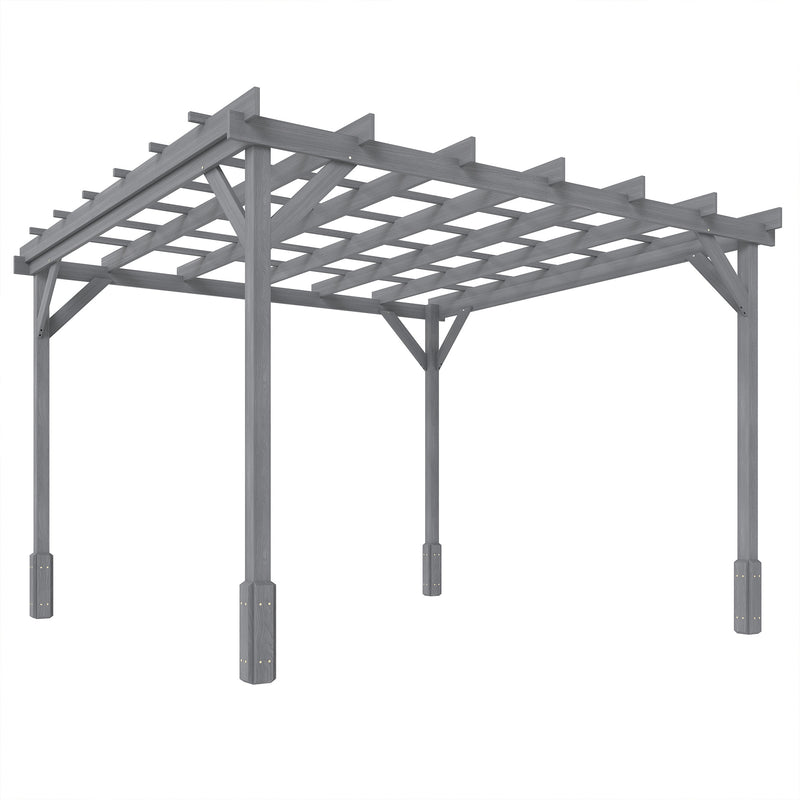 3x3m Grey Wooden Garden Pergola Kit for Shaded Outdoor Relaxing and Climbing Plants Support Outsunny
