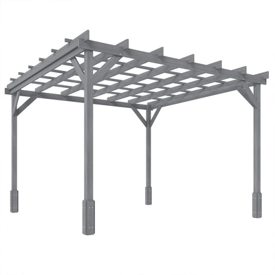 3x3m Grey Wooden Garden Pergola Kit for Shaded Outdoor Relaxing and Climbing Plants Support Outsunny