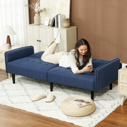 Dark Blue 3 Seater Linen Feel Sofa Bed with Storage and Cupholders by HOMCOM