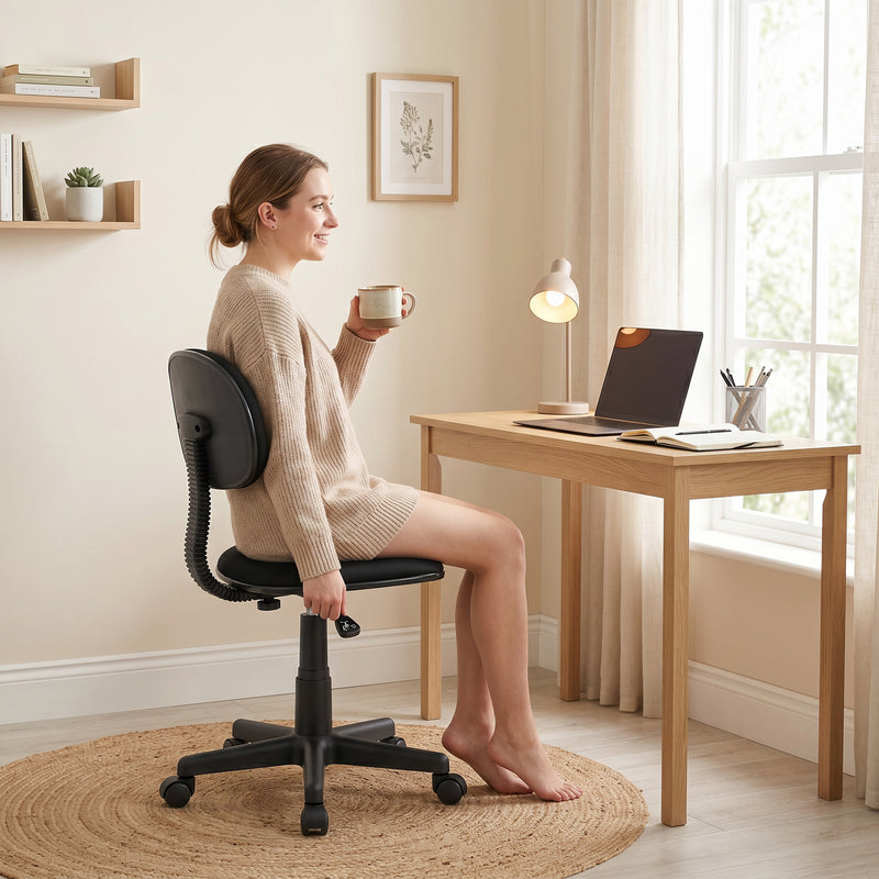 Armless Office Chair for Small Desks Space Saving Adjustable Seat Black
