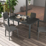 Grey Aluminium Rectangular Garden Table With Tempered Glass Top Ideal For Outdoor Dining 150cm