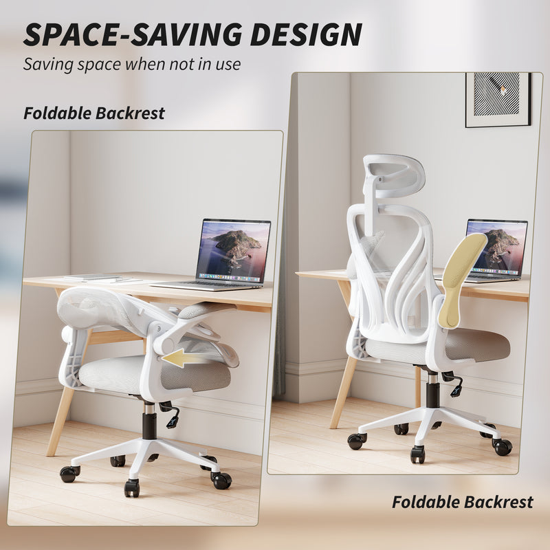 Ergonomic Office Chair With Adjustable Headrest And Foldable Backrest For Home Work Light Grey AOSOM