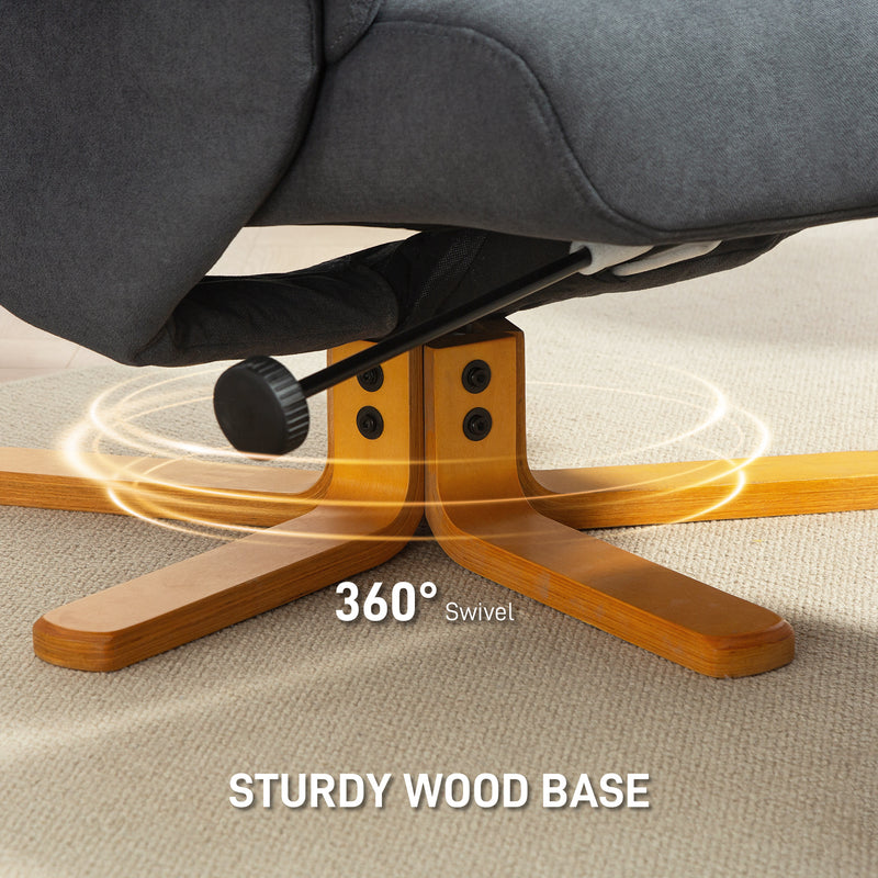 Grey Recliner Armchair With Storage Ottoman Linen Look Fabric For Lounge Or Bedroom