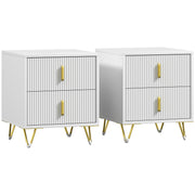 Set of 2 Two Drawer Bedside Chests with Ample Storage for Bedroom White and Gold