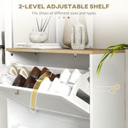 White Narrow Shoe Cabinet with Flip Drawers and Adjustable Shelves for Hallway Storage AOSOM