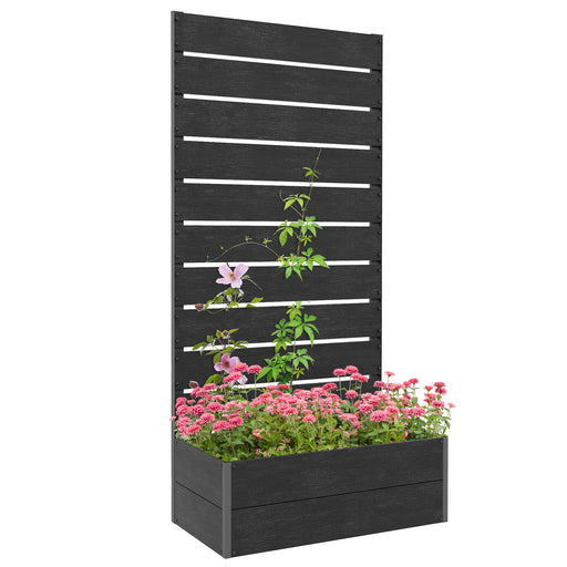 Black Garden Planter Box with Back Trellis 34 x 69.5cm by Outsunny