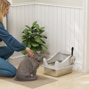 Stainless Steel Cat Litter Box With High Sides and Scoop For Easy Cleaning, Silver