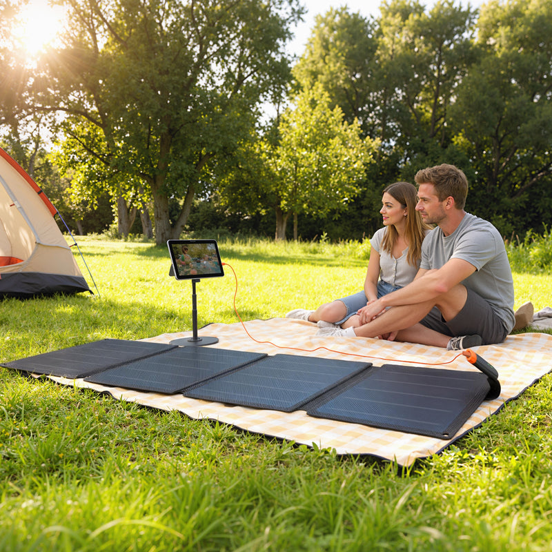 36W Foldable Portable Solar Charger With USB Ports Ideal For Camping and Outdoor Use Black AOSOM