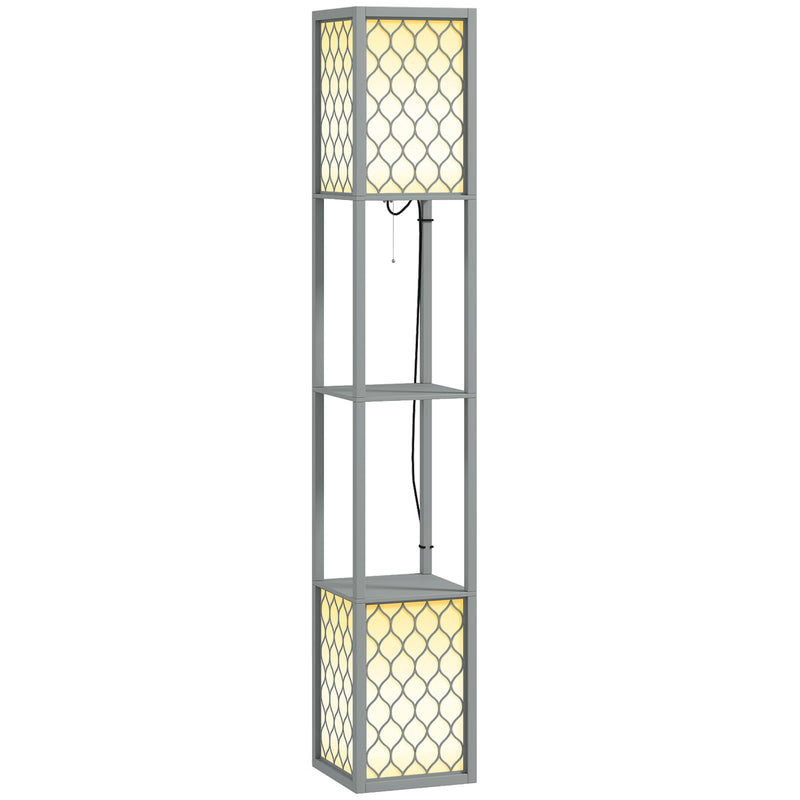 Floor Lamp with Shelves Dual Light Modern Tall Standing Lamp with Pull Chain Light, Grey by HOMCOM