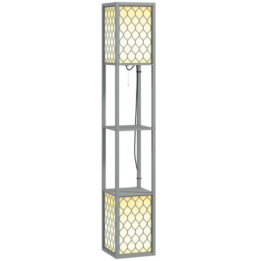Floor Lamp with Shelves Dual Light Modern Tall Standing Lamp with Pull Chain Light, Grey by HOMCOM