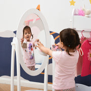 Kids White Clothes Rail With Rotating Full Length Mirror And Storage Shelves For Bedroom