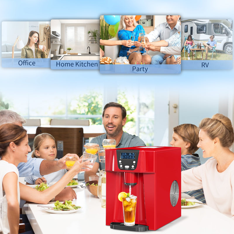 3L Ice Maker and Water Dispenser Produces 12kg Daily with Fast 9 Cube Cycles, Red