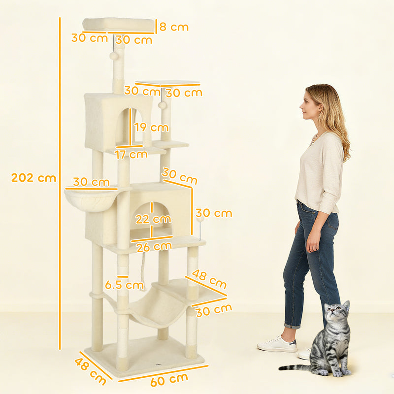 Cat Tower for 2 or 3 Cats with Multiple Platforms and Scratch Posts Beige and Cream White