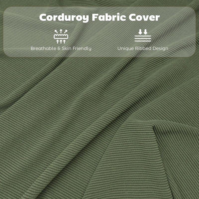 Set of Four Folding Seat Chairs with Soft Corduroy Upholstery for Dining or Guests Green