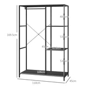 Freestanding Clothes Storage Rack With Shelves For Bedroom Or Hallway Black