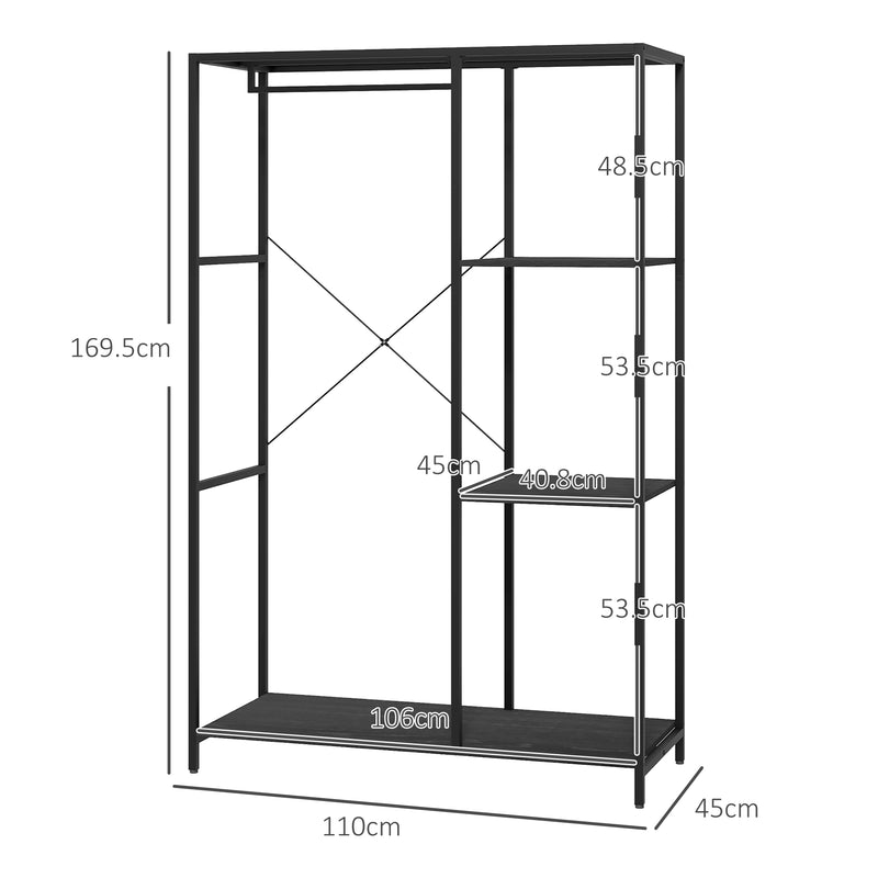Freestanding Clothes Storage Rack With Shelves For Bedroom Or Hallway Black