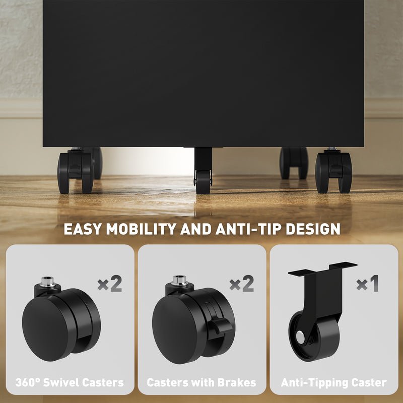 Black 3 Drawer Steel Mobile Filing Cabinet with Lock by Vinsetto