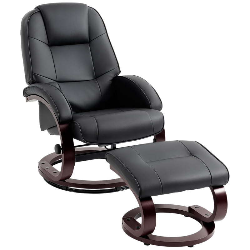 Recliner Chair with Footstool for Relaxing at Home Easy Clean PU Leather Black Homcom