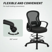 Ergonomic Mesh Drafting Office Chair With Lumbar Support And Footrest For Standing Desks Black