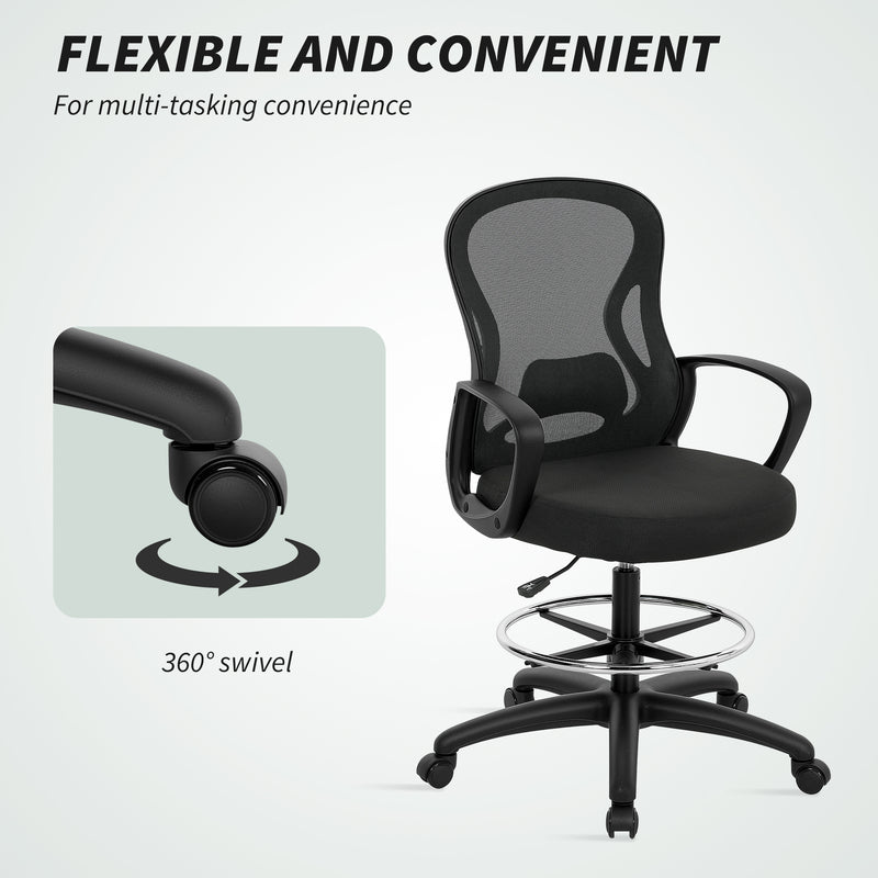 Ergonomic Mesh Drafting Office Chair With Lumbar Support And Footrest For Standing Desks Black