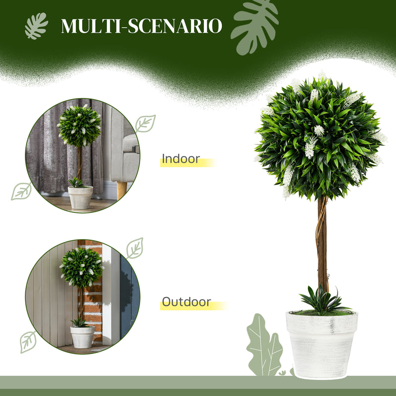 Set of 2 Artificial Topiary Ball Trees with Flowers for Home or Garden Display White