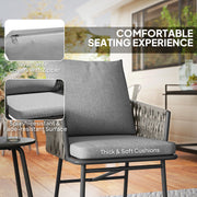 Grey 3 Piece Rattan Bistro Set with Cushions for Garden Balcony and Patio