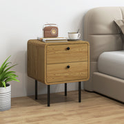 Bedside Table with Two Drawers and Steel Legs for Bedroom Storage Oak