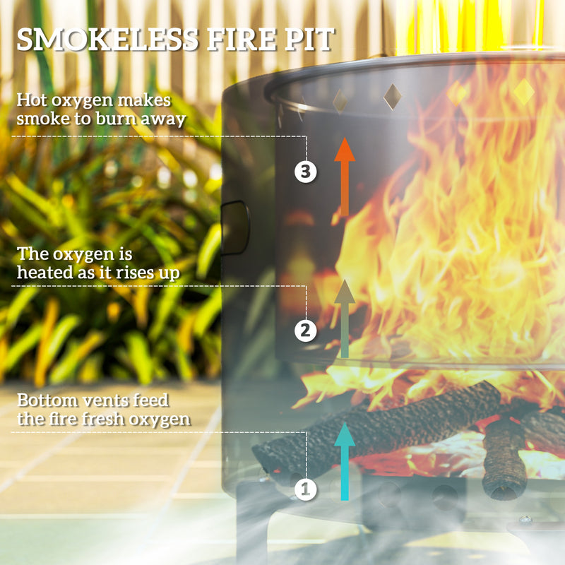 Smokeless Steel Fire Pit with Poker Grey Outdoor Heating by Outsunny