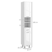 Tall Slim Bathroom Storage Cabinet With Adjustable Shelves And Drawer, High Gloss White
