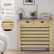 Radiator Cover with Slatted Front and Storage Drawer for Safe Family Homes Oak Homcom