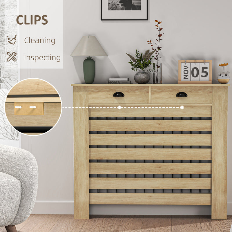 Radiator Cover with Slatted Front and Storage Drawer for Safe Family Homes Oak Homcom