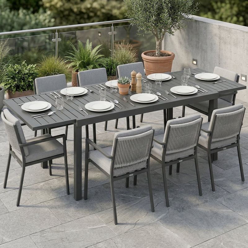 Extendable Garden Dining Table for 6 to 8 People with Slatted Top Aluminium Dark Grey Outsunny