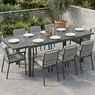 Extendable Garden Dining Table for 6 to 8 People with Slatted Top Aluminium Dark Grey Outsunny
