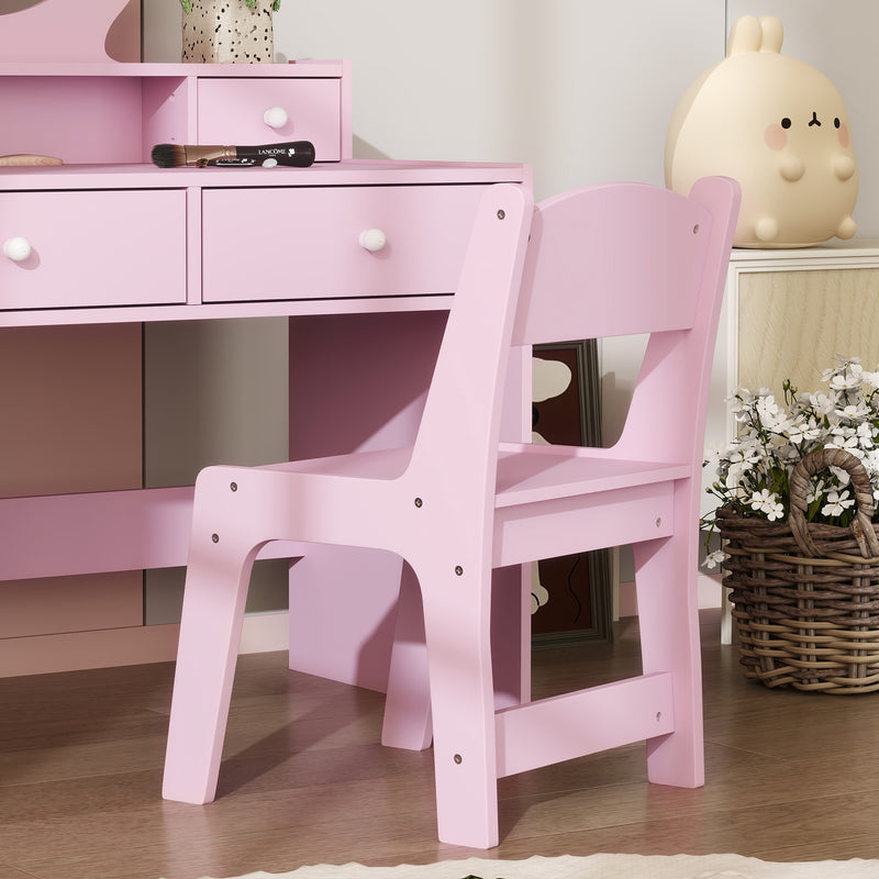 Kids Dressing Table Set with Mirror Stool and Storage Drawers Ideal Gift for Ages 3 to 8 Years, Pink