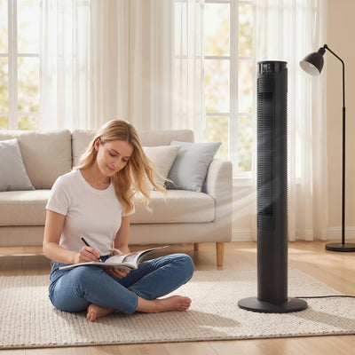 Tower Fan with Smart App Control and Quiet Sleep Mode for Cool UK Homes Black AOSOM