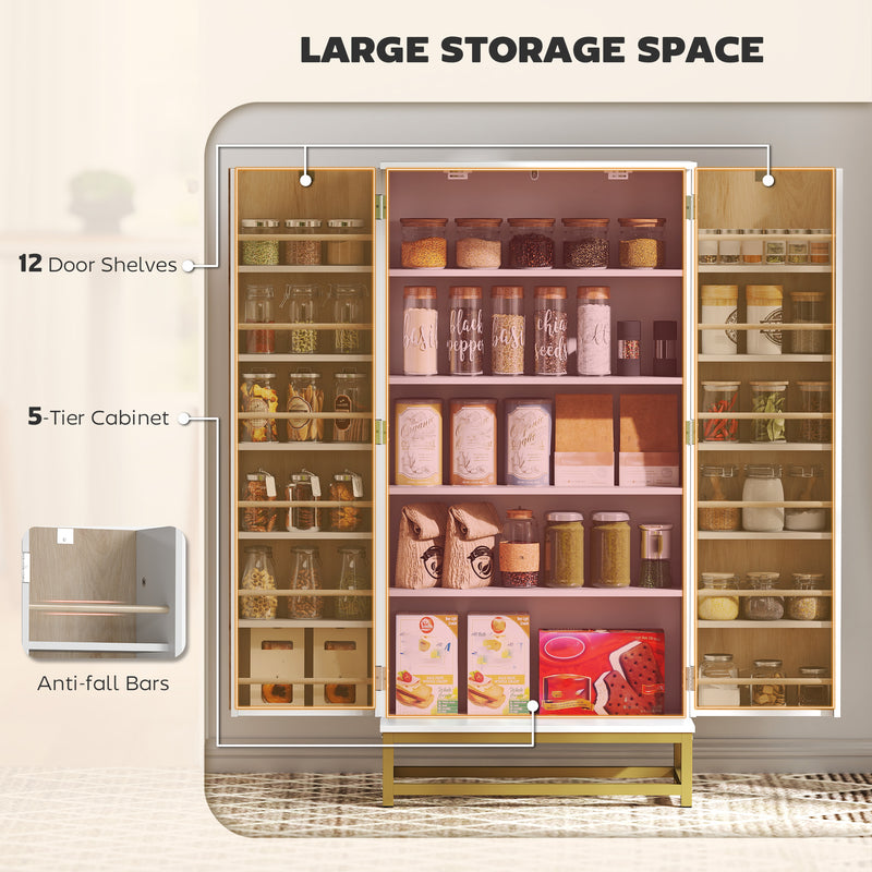 Kitchen Pantry Cupboard with Adjustable Shelves for Easy Organisation White and Wood AOSOM