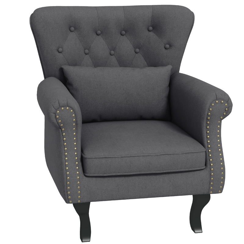 Chesterfield Style Accent Armchair With Tufted Back Ideal For Living Room, Grey