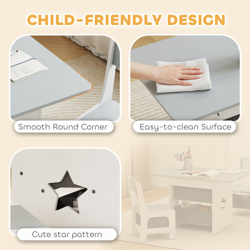 Kids Table and Chair Set with 6 Storage Drawers for Toddlers Aged 3 to 8 Light Grey