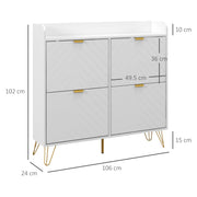 Slim Shoe Storage Cabinet With 4 Flip Drawers Fits Up To 16 Pairs Grey