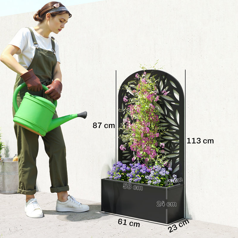 Metal Planter with Trellis for Climbing Plants and Vines Outdoor Garden Black