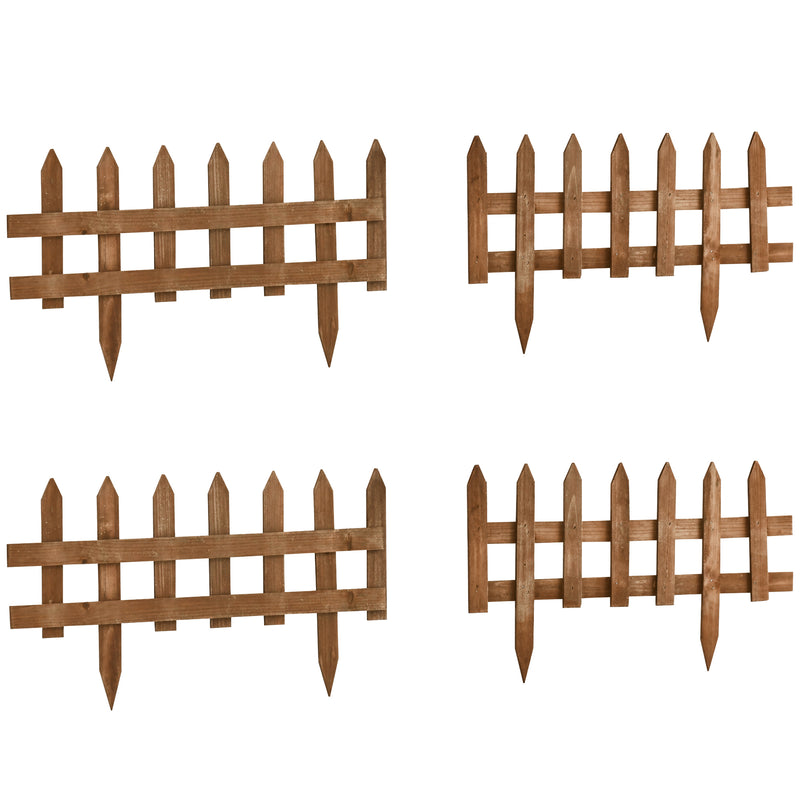 Pack of 24 Wooden Garden Border Fences for Lawn Edging and Flowerbeds, Brown