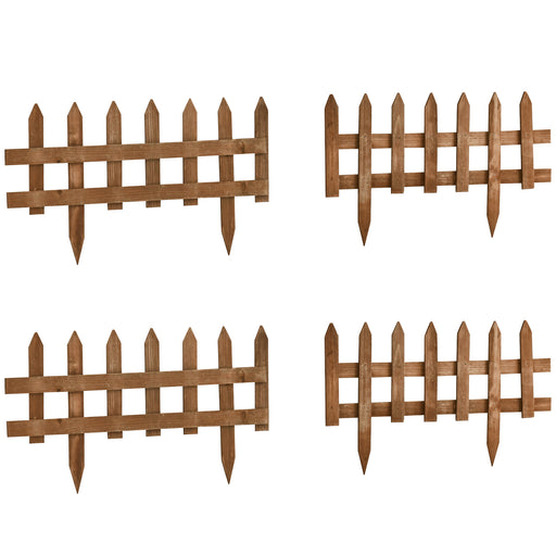 Pack of 24 Wooden Garden Border Fences for Lawn Edging and Flowerbeds, Brown