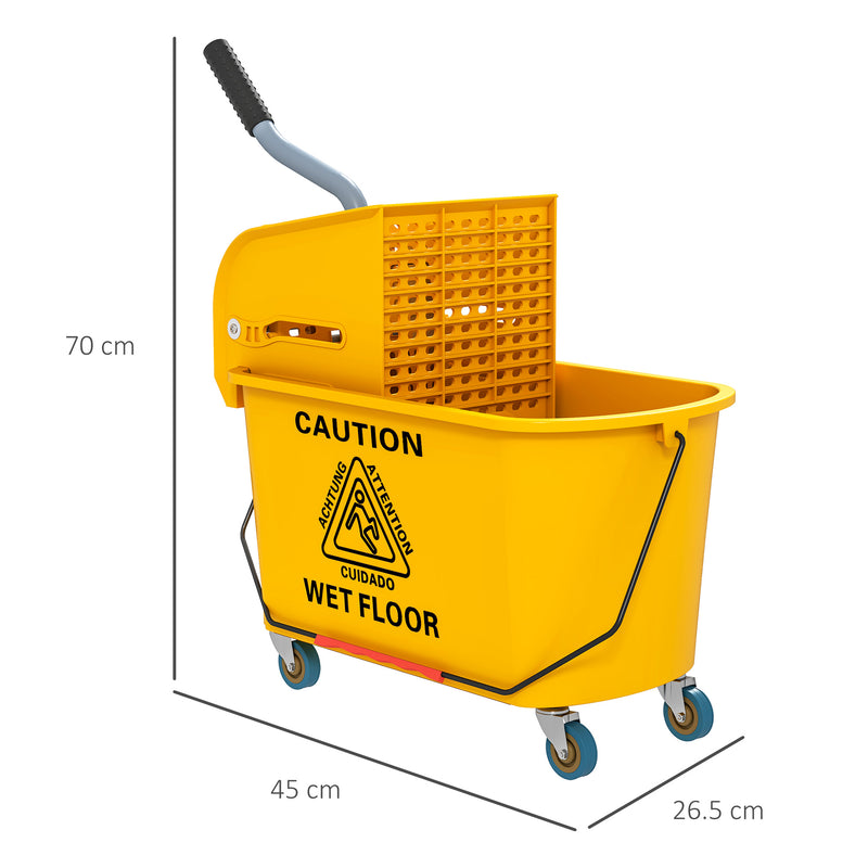 Yellow 20L Mop Bucket with Wringer and Wheels for Floor Cleaning by HOMCOM AOSOM