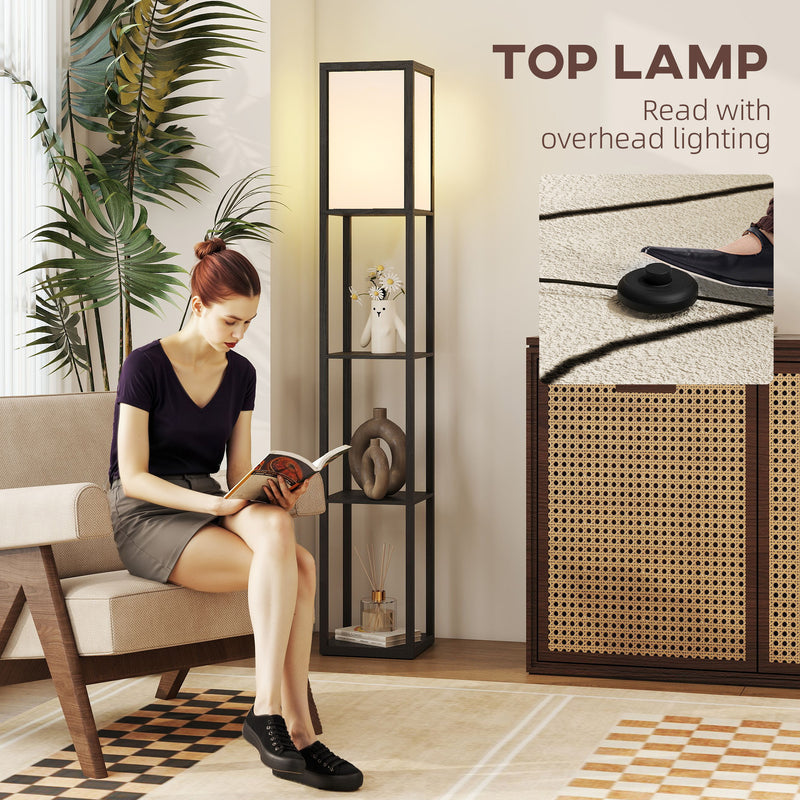 Modern Floor Lamp with 3 Storage Shelves for Living Room or Bedroom Lighting Black AOSOM