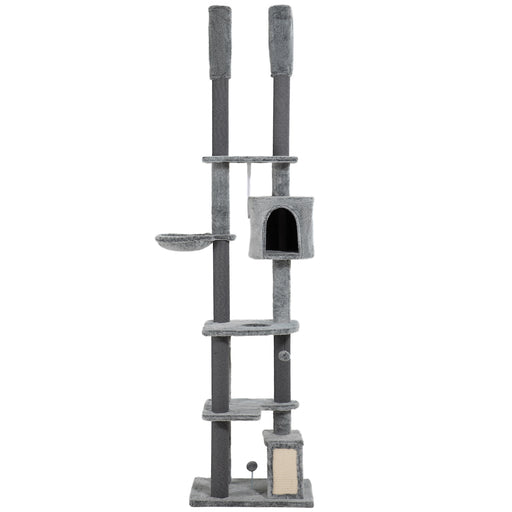 Floor to Ceiling Cat Tree with Ramp Scratching Posts and House for Large Cats 225-255cm by PawHut