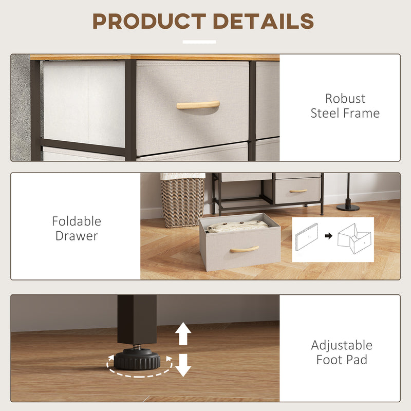 Cream White 8 Drawer Fabric Chest of Drawers with Wooden Top for Bedroom and Nursery by HOMCOM