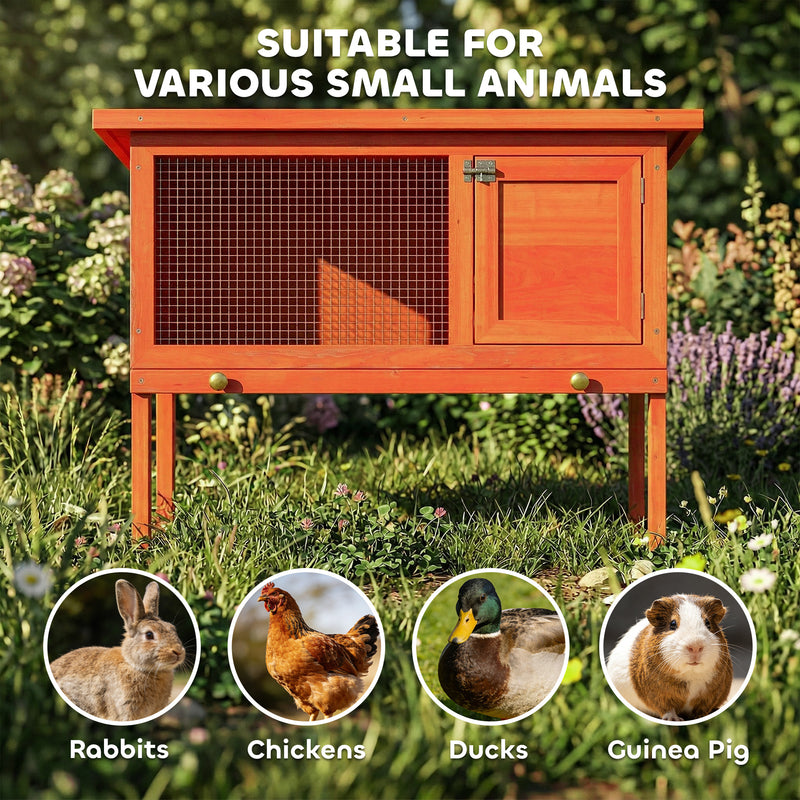 Outdoor Guinea Pig and Rabbit Hutch With Water-Resistant Roof and Easy Clean Tray Orange Green Pawhut